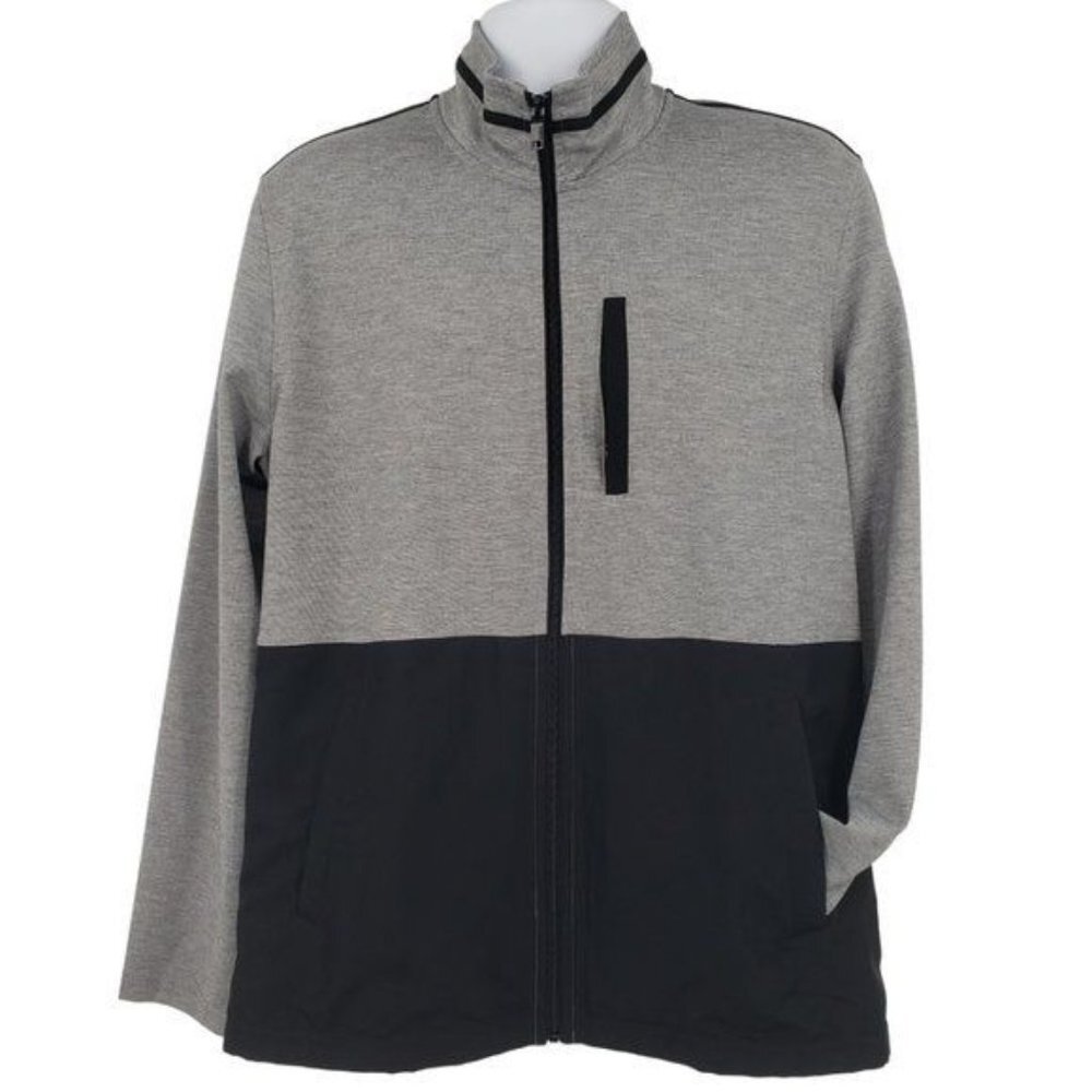 ALFANI Gray Black Color Block Track Jacket Mixed Media Large NWOT